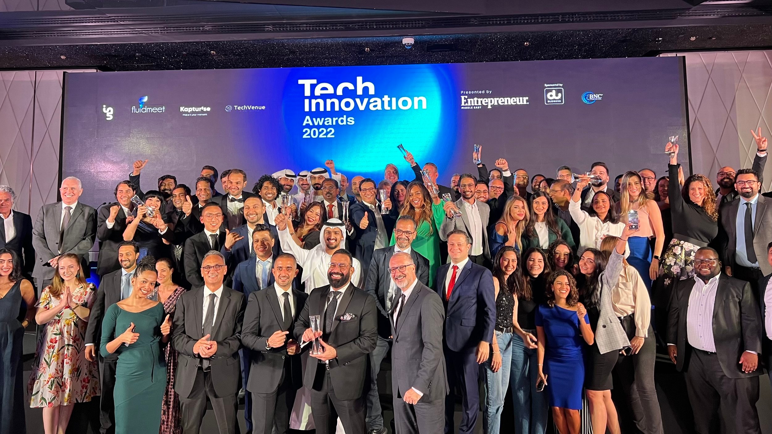 The winners of the Tech Innovation Awards 2022 on stage.